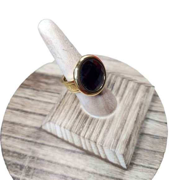 18K Gold Plated Stainless Steel Ring | Purple CZ Stone | Size 7.5 | 2 for $40 - Picture 4 of 7